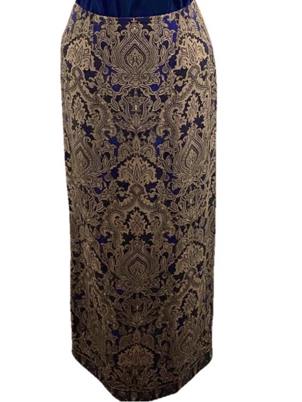 Talbots Vintage Paisley Silk Wool Pencil Midi Skirt Navy Size 6